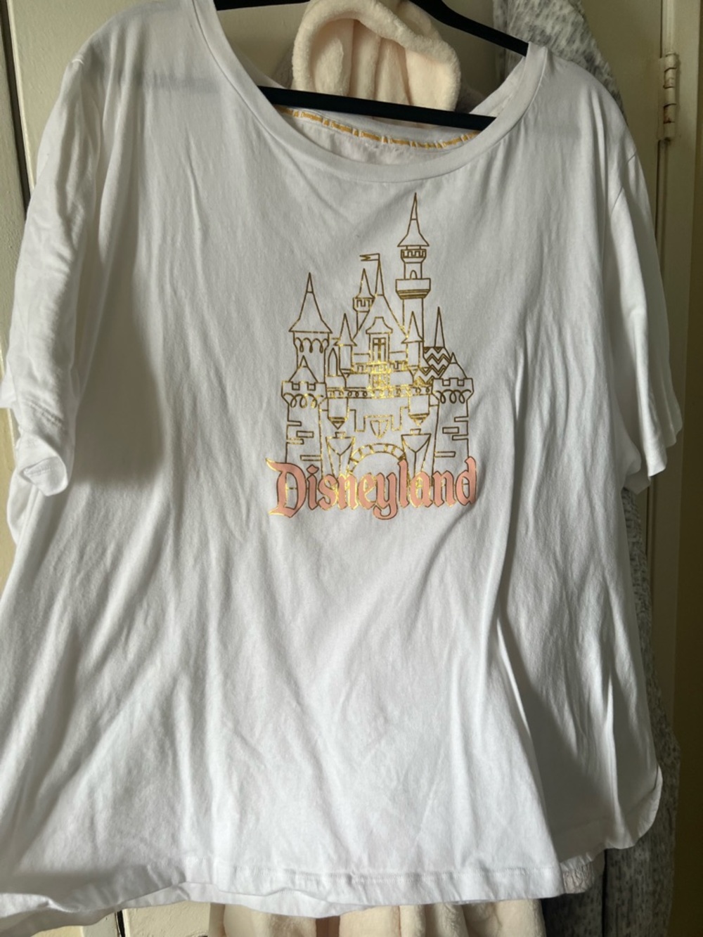 Disney White Tee with Gold Castle and Pink Logo